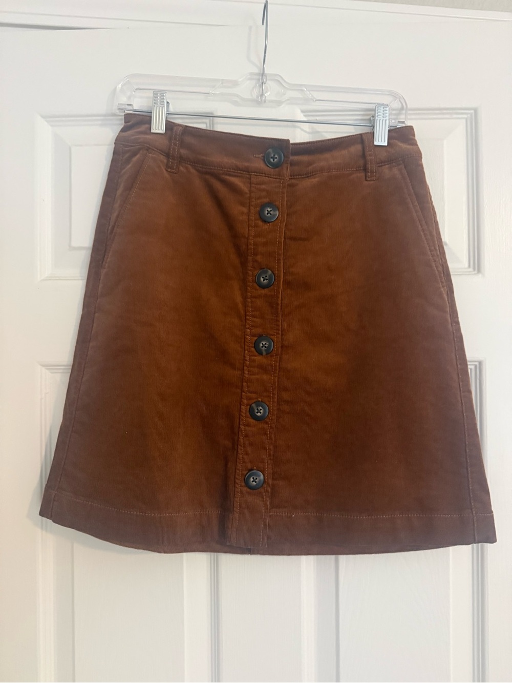 CAbi Brown Button-Front Corduroy A-Line Skirt